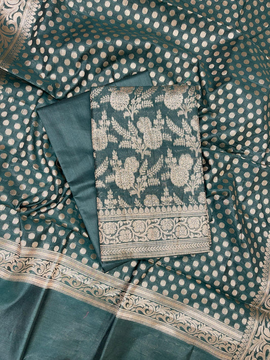 Dark Green Cotton Silk Boota Banarasi 3 pcs Suit Set 675JVC_108
