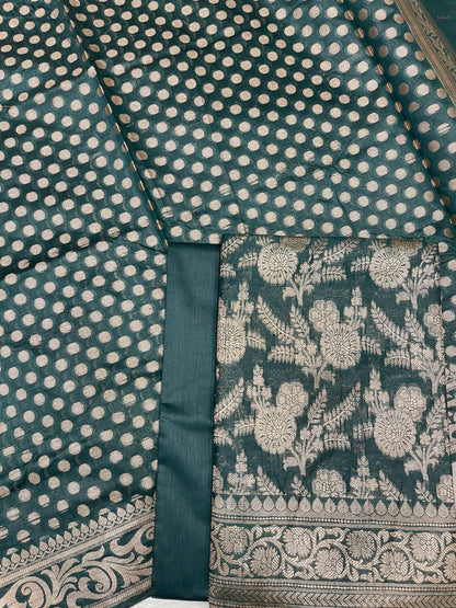 Dark Green Cotton Silk Boota Banarasi 3 pcs Suit Set 675JVC_108