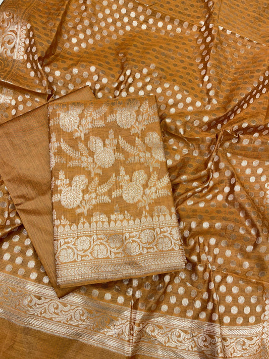 Mustard Gold Cotton Silk Boota Banarasi 3 pcs Suit Set 675JVC_109