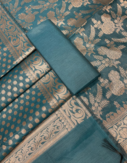 Sea Green Cotton Silk Boota Banarasi 3 pcs Suit Set 675JVC_111