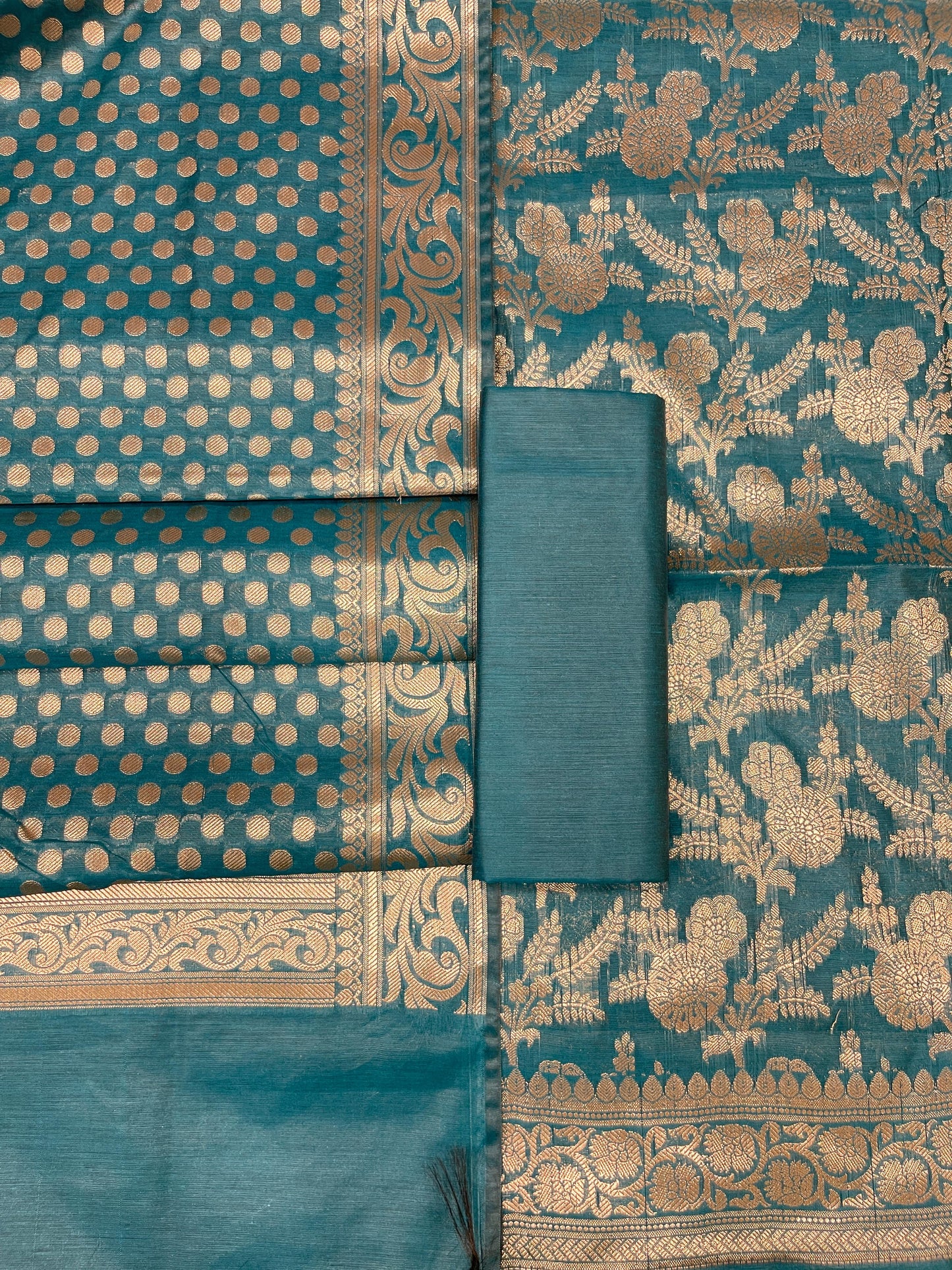 Sea Green Cotton Silk Boota Banarasi 3 pcs Suit Set 675JVC_111