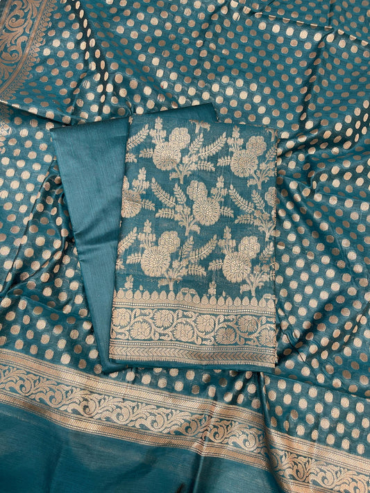 Sea Green Cotton Silk Boota Banarasi 3 pcs Suit Set 675JVC_111