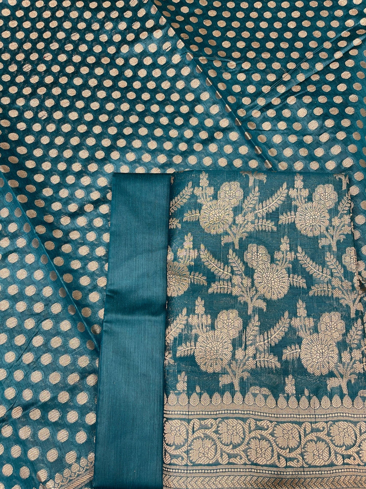 Sea Green Cotton Silk Boota Banarasi 3 pcs Suit Set 675JVC_111
