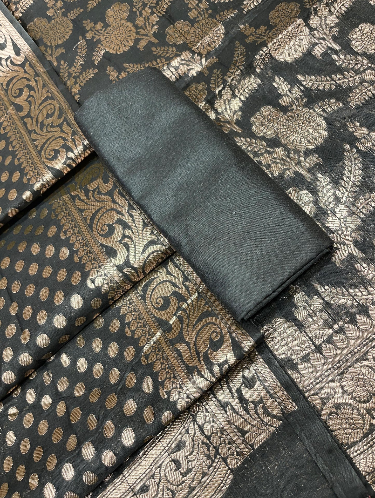 Black Cotton Silk Boota Banarasi 3 pcs Suit Set 675JVC_114