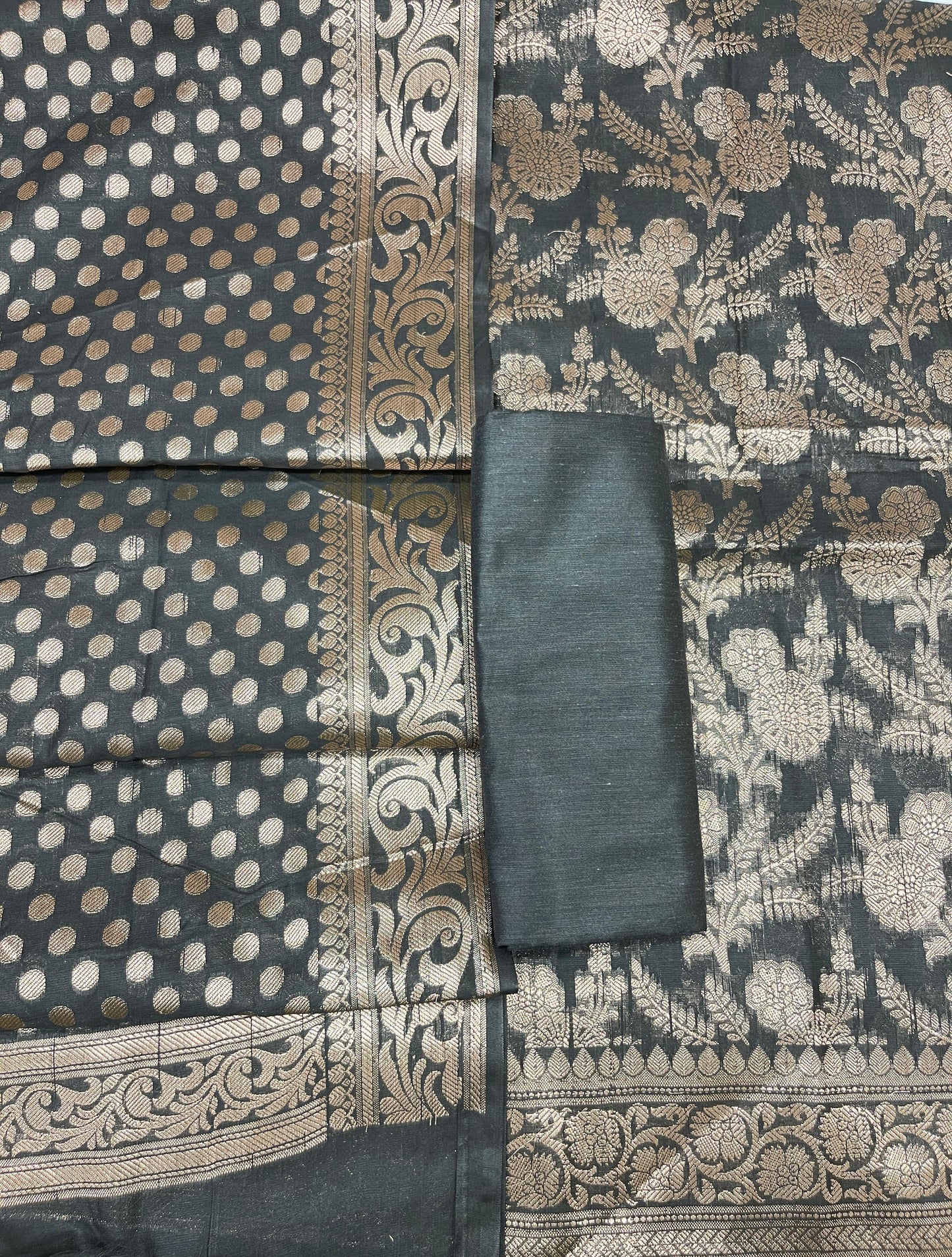 Black Cotton Silk Boota Banarasi 3 pcs Suit Set 675JVC_114