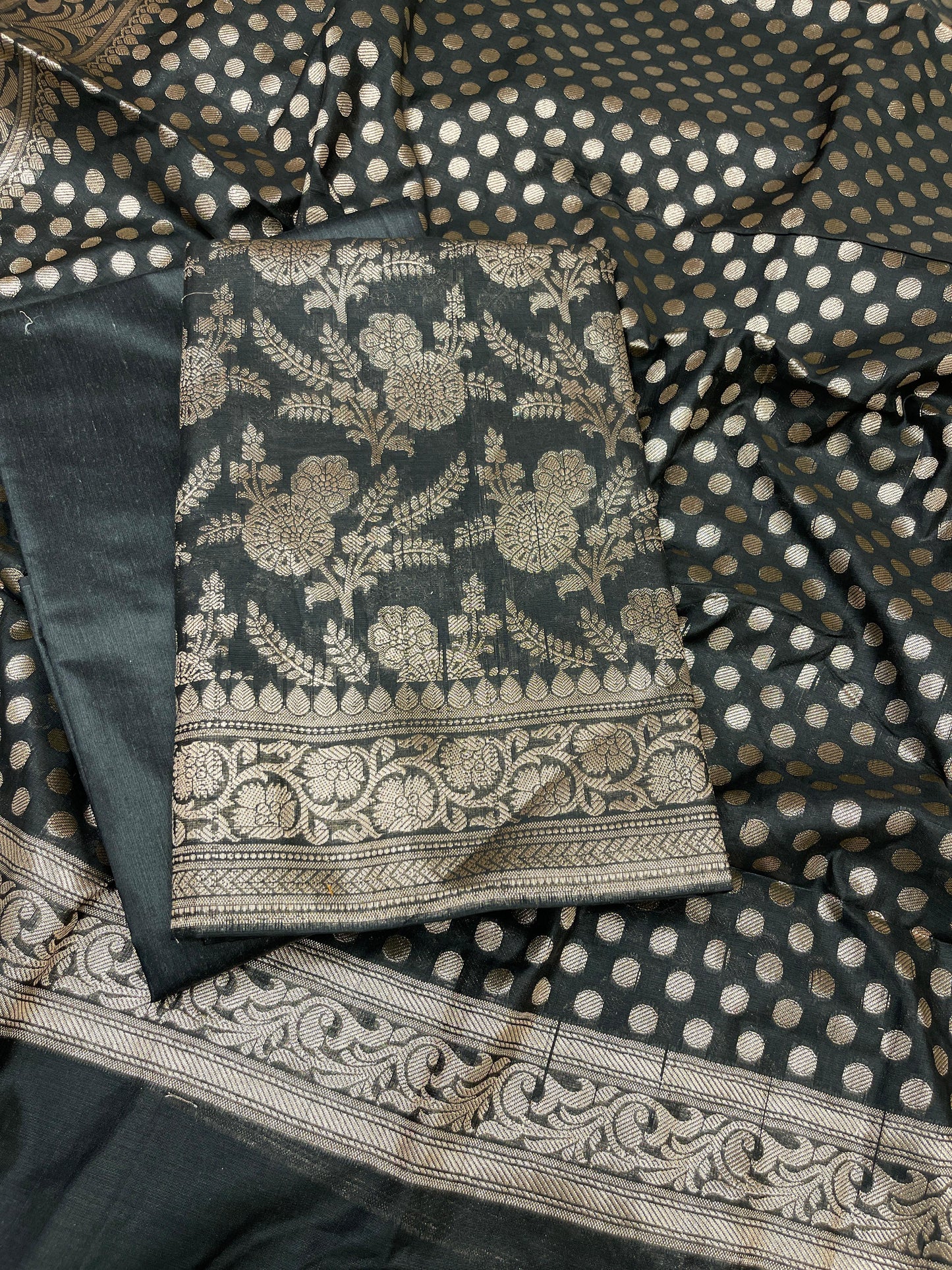 Black Cotton Silk Boota Banarasi 3 pcs Suit Set 675JVC_114