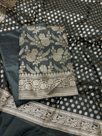 Black Cotton Silk Boota Banarasi 3 pcs Suit Set 675JVC_114