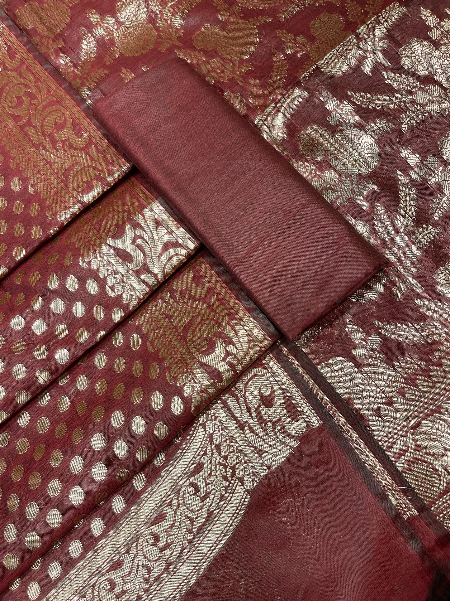 Maroon Cotton Silk Boota Banarasi 3 pcs Suit Set 675JVC_113