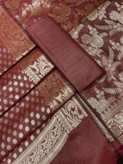 Maroon Cotton Silk Boota Banarasi 3 pcs Suit Set 675JVC_113