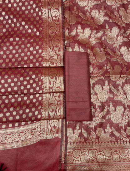 Maroon Cotton Silk Boota Banarasi 3 pcs Suit Set 675JVC_113