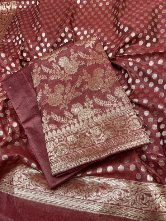 Maroon Cotton Silk Boota Banarasi 3 pcs Suit Set 675JVC_113