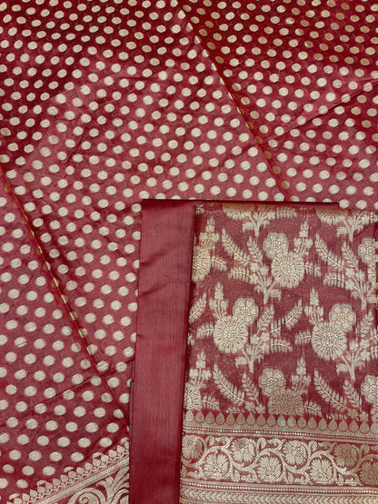 Maroon Cotton Silk Boota Banarasi 3 pcs Suit Set 675JVC_113