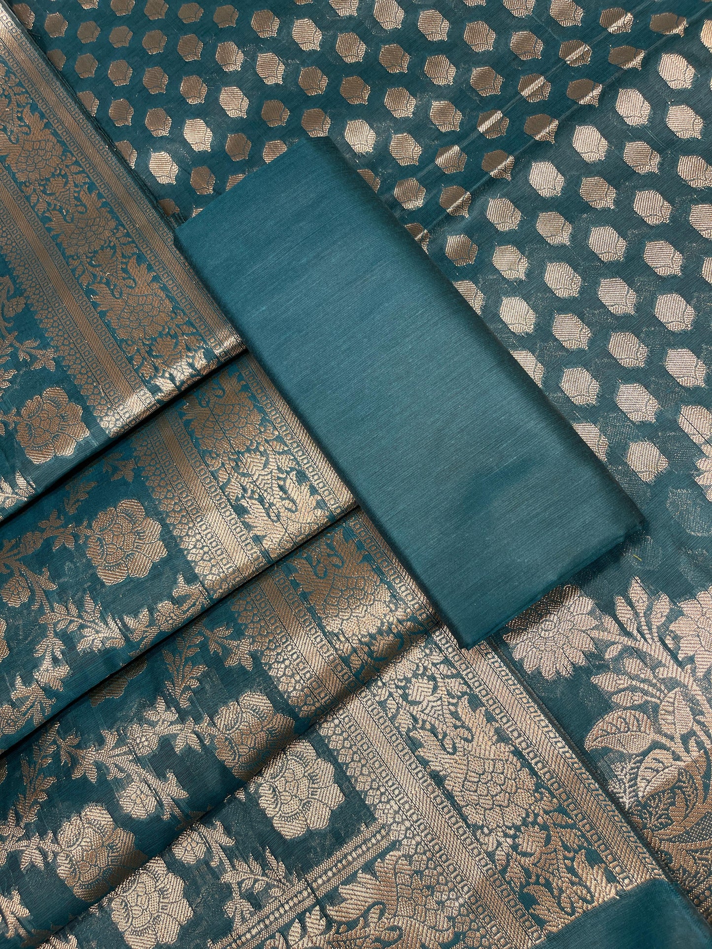 Seagreen Cotton Silk Banarasi 3 pcs Suit Set 675JVC_115