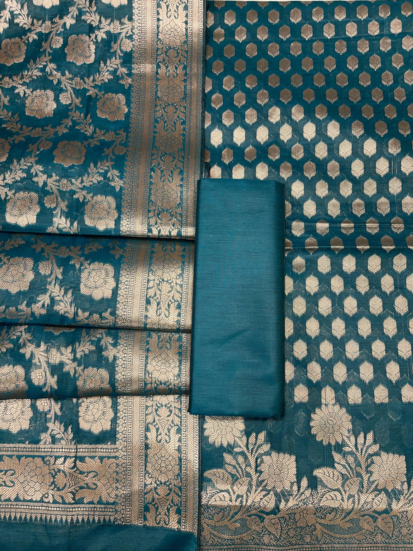 Seagreen Cotton Silk Banarasi 3 pcs Suit Set 675JVC_115