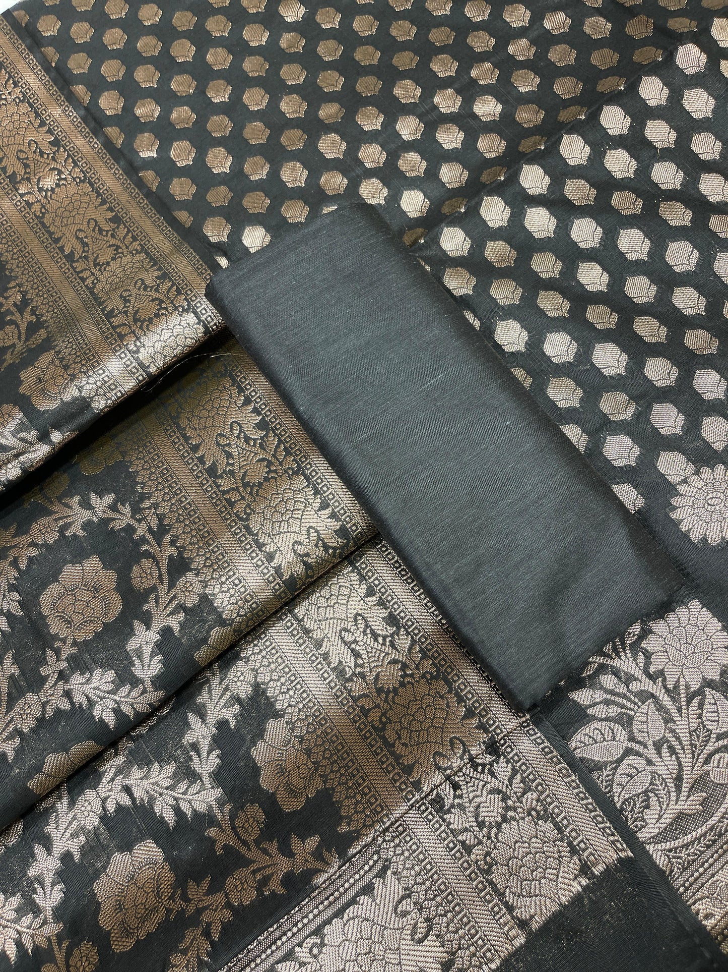 Black Cotton Silk Banarasi 3 pcs Suit Set 675JVC_120