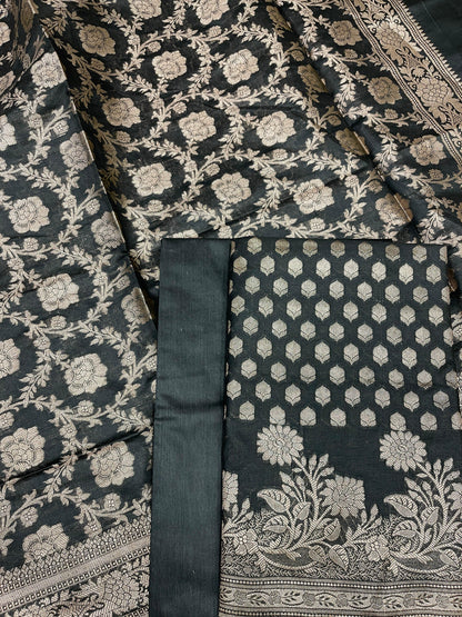 Black Cotton Silk Banarasi 3 pcs Suit Set 675JVC_120