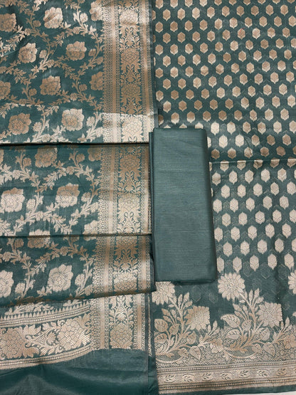 Dark Green Cotton Silk Banarasi 3 pcs Suit Set 675JVC_121