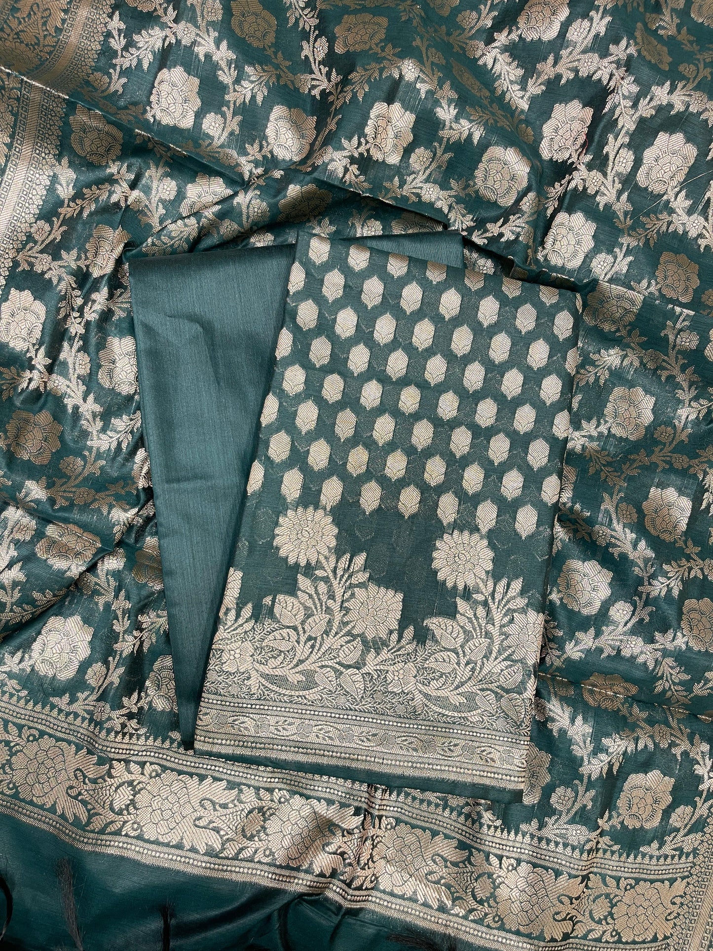 Dark Green Cotton Silk Banarasi 3 pcs Suit Set 675JVC_121