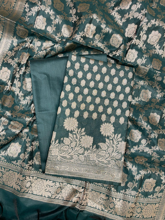 Dark Green Cotton Silk Banarasi 3 pcs Suit Set 675JVC_121