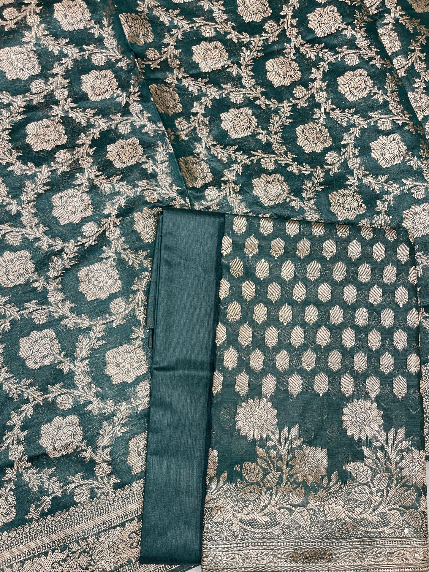 Dark Green Cotton Silk Banarasi 3 pcs Suit Set 675JVC_121