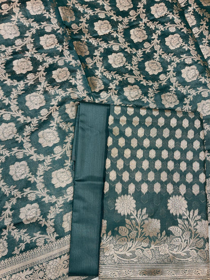 Dark Green Cotton Silk Banarasi 3 pcs Suit Set 675JVC_121