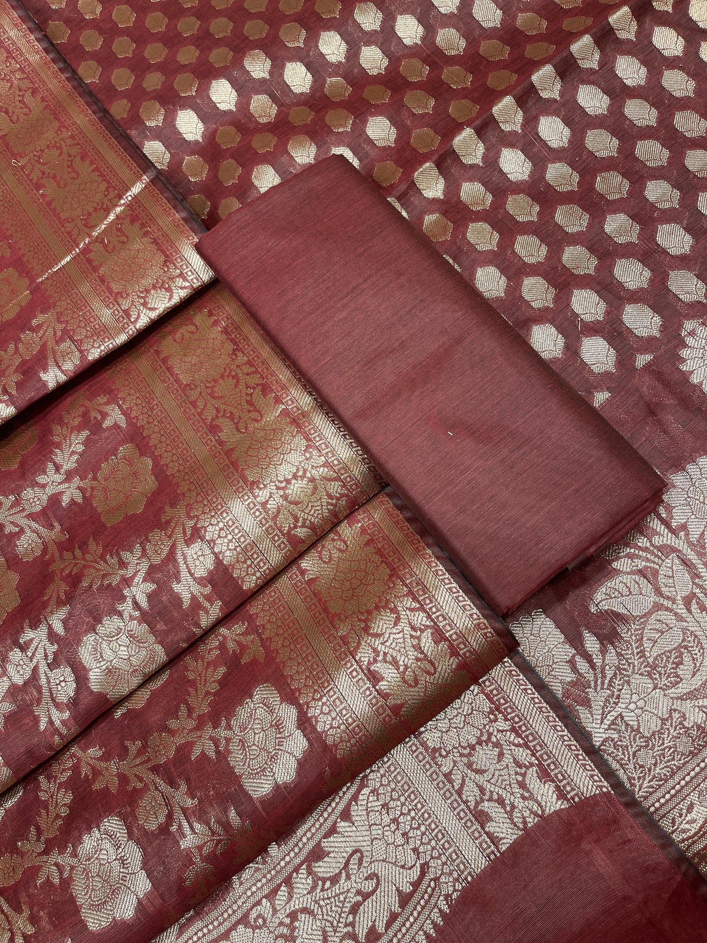 Maroon Cotton Silk Banarasi 3 pcs Suit Set 675JVC_118