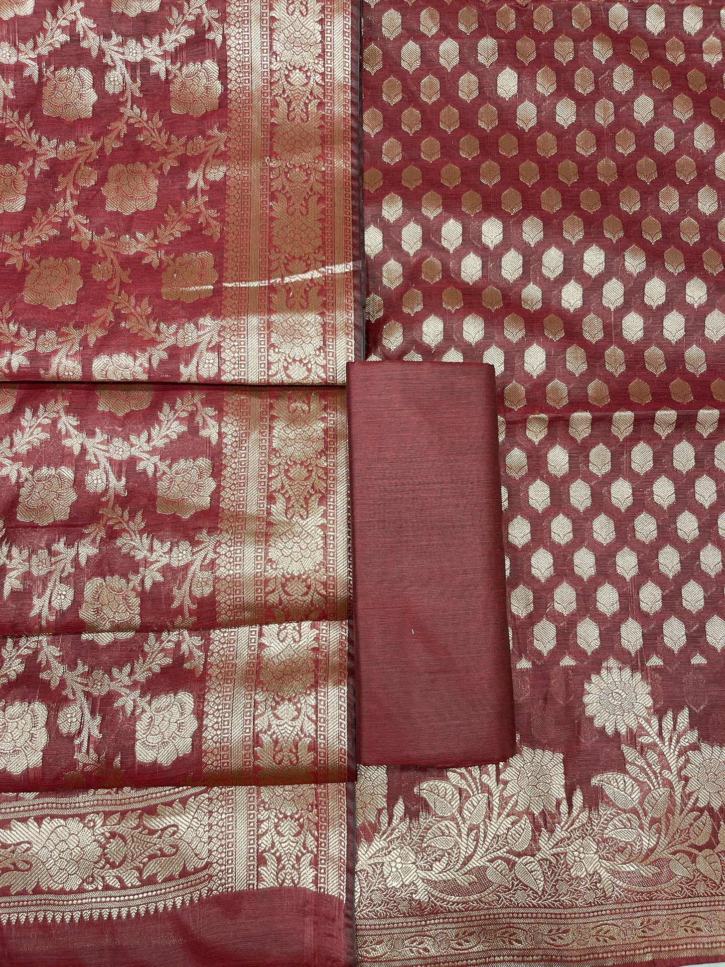 Maroon Cotton Silk Banarasi 3 pcs Suit Set 675JVC_118