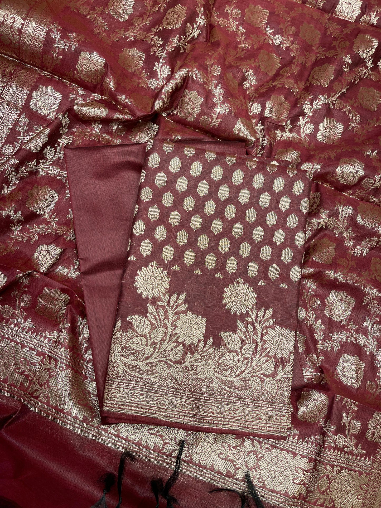 Maroon Cotton Silk Banarasi 3 pcs Suit Set 675JVC_118