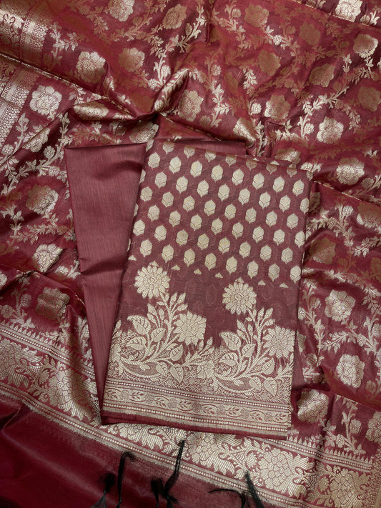 Maroon Cotton Silk Banarasi 3 pcs Suit Set 675JVC_118