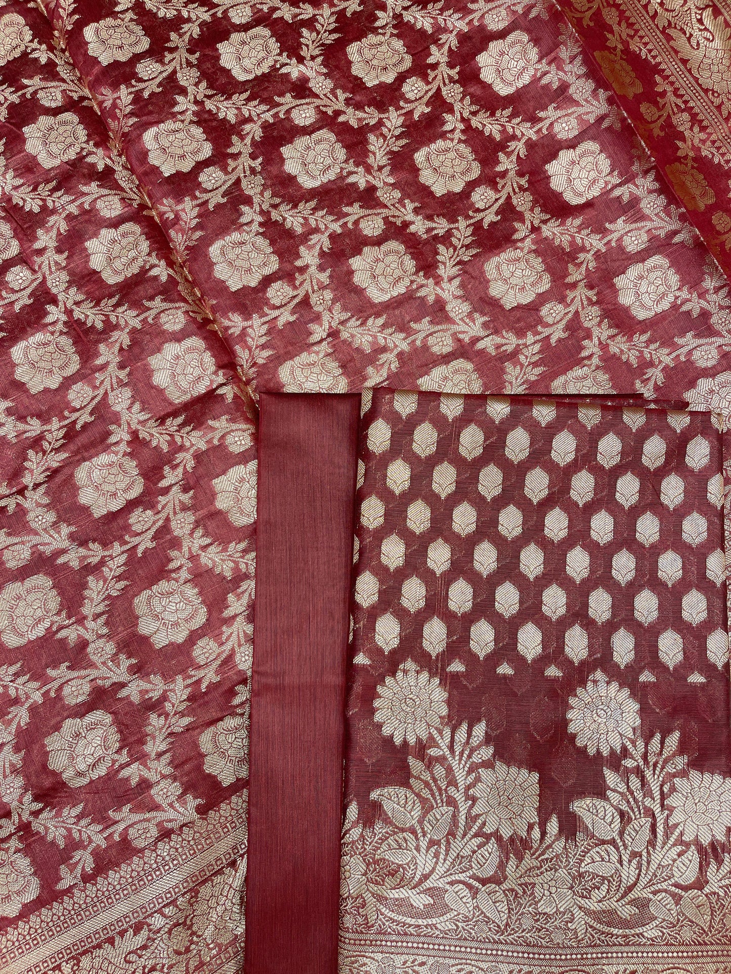 Maroon Cotton Silk Banarasi 3 pcs Suit Set 675JVC_118