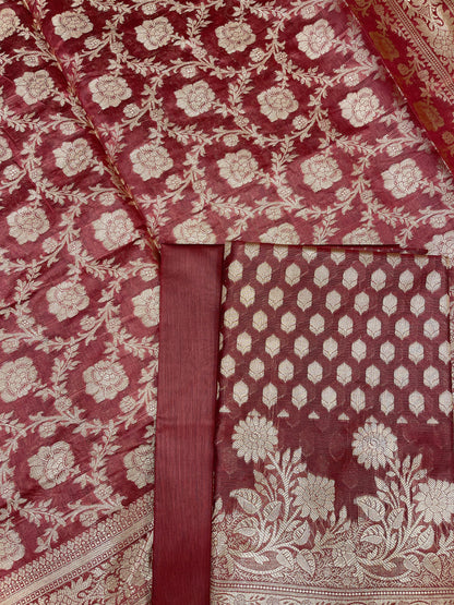 Maroon Cotton Silk Banarasi 3 pcs Suit Set 675JVC_118