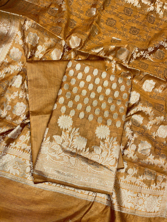 Mustard Gold Cotton Silk Banarasi 3 pcs Suit Set 675JVC_117