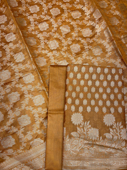 Mustard Gold Cotton Silk Banarasi 3 pcs Suit Set 675JVC_117