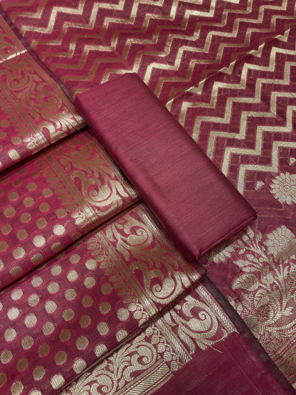 Magenta Cotton Silk Zig-Zag Banarasi 3 pcs Suit Set 675JVC_122
