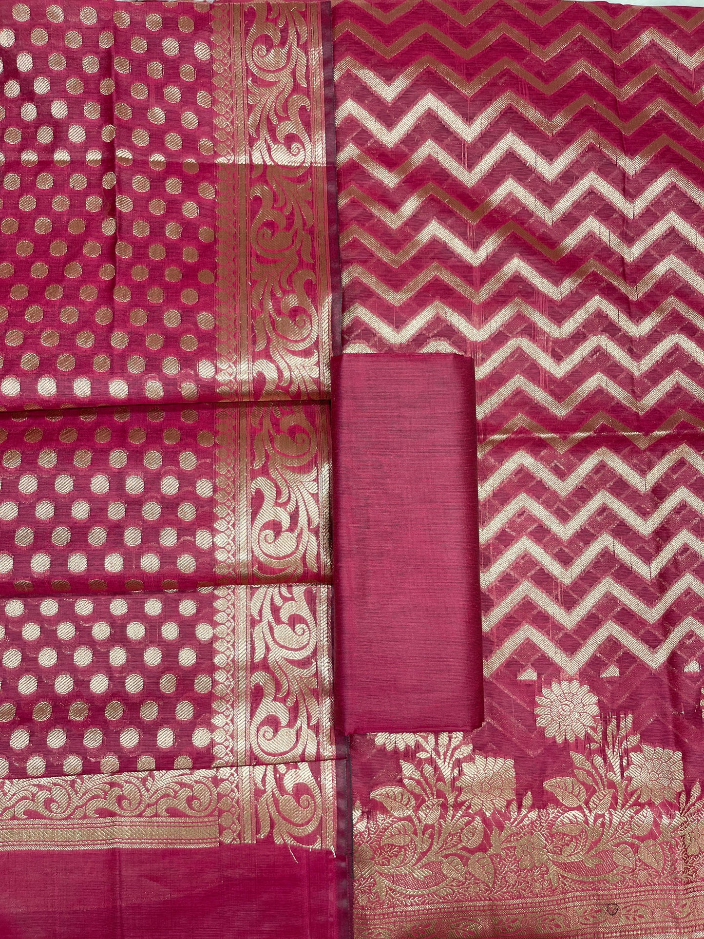 Magenta Cotton Silk Zig-Zag Banarasi 3 pcs Suit Set 675JVC_122