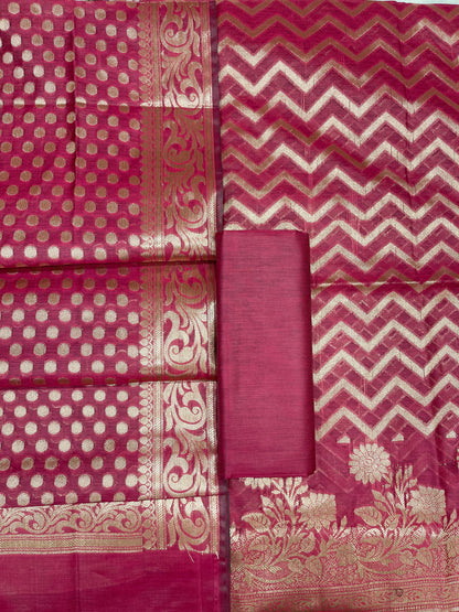 Magenta Cotton Silk Zig-Zag Banarasi 3 pcs Suit Set 675JVC_122
