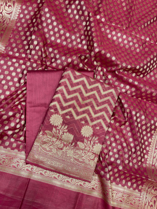 Magenta Cotton Silk Zig-Zag Banarasi 3 pcs Suit Set 675JVC_122