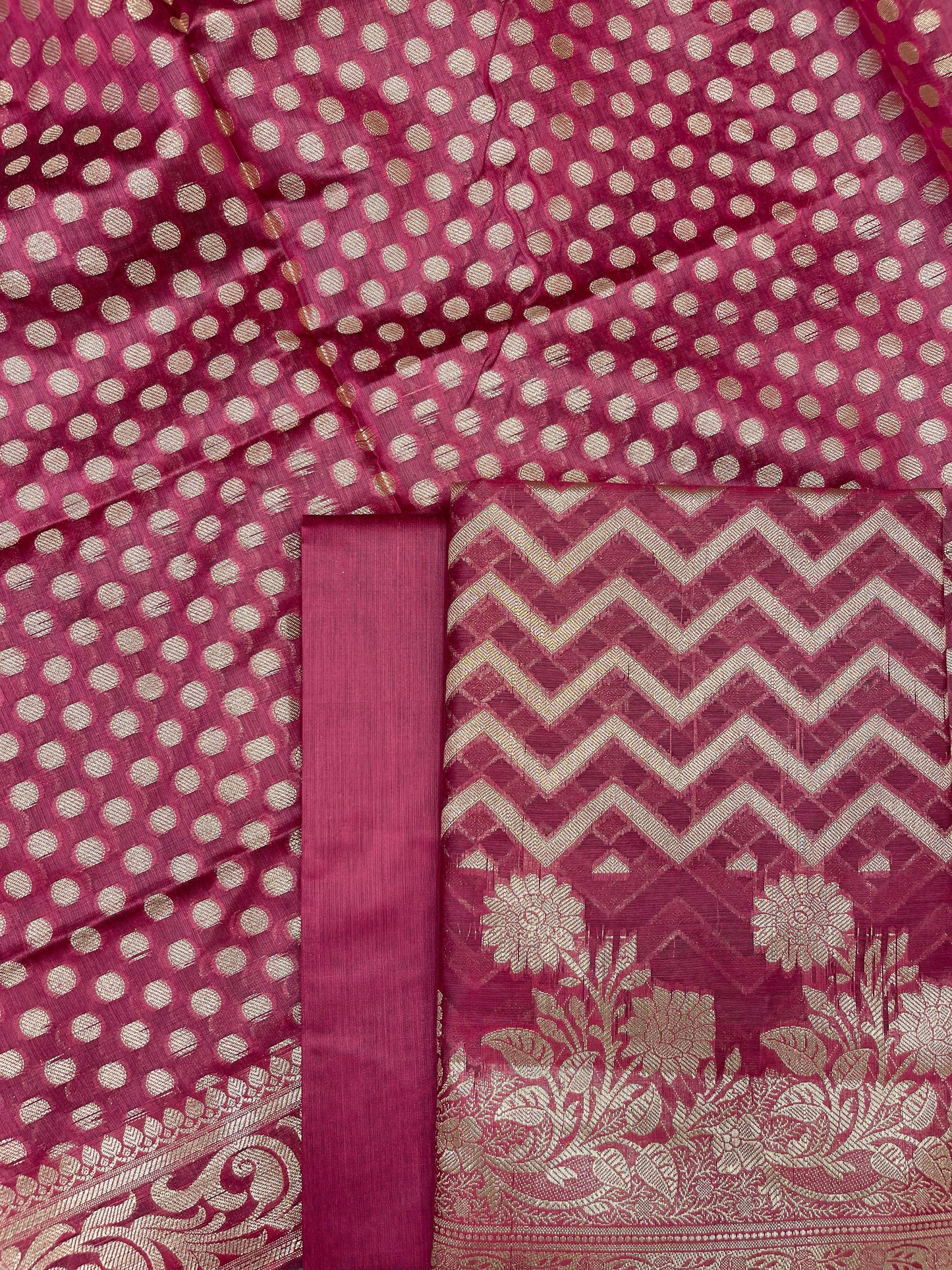 Magenta Cotton Silk Zig-Zag Banarasi 3 pcs Suit Set 675JVC_122