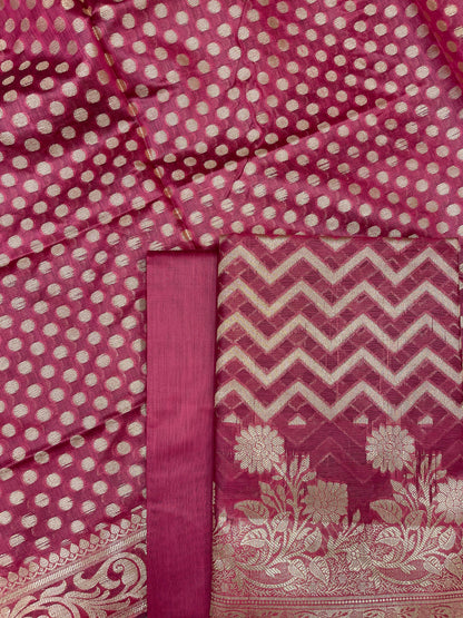 Magenta Cotton Silk Zig-Zag Banarasi 3 pcs Suit Set 675JVC_122