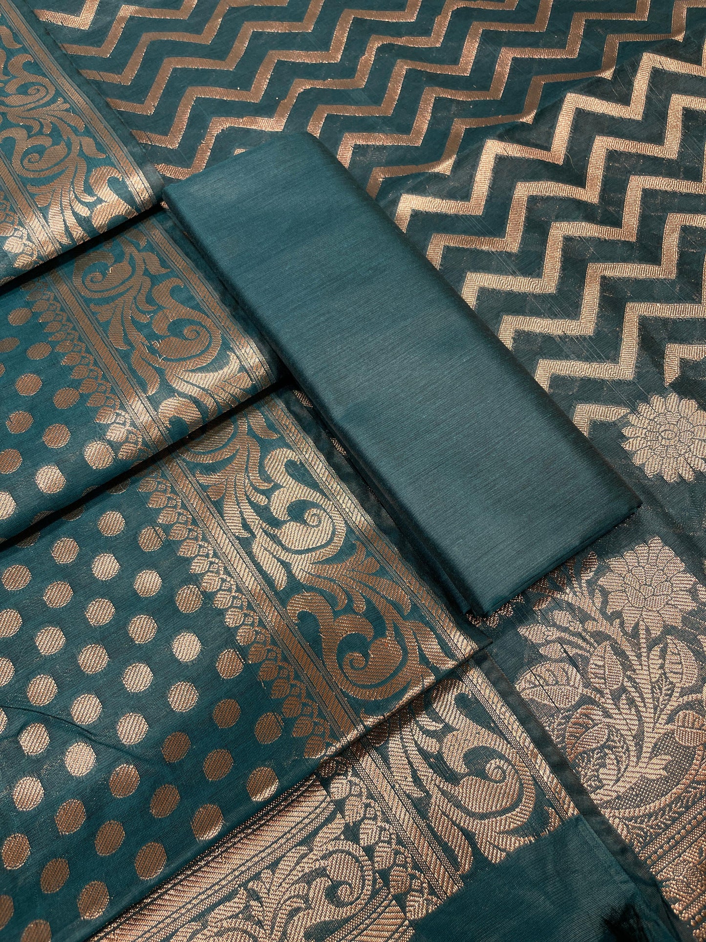 Seagreen Cotton Silk Zig-Zag Banarasi 3 pcs Suit Set 675JVC_123