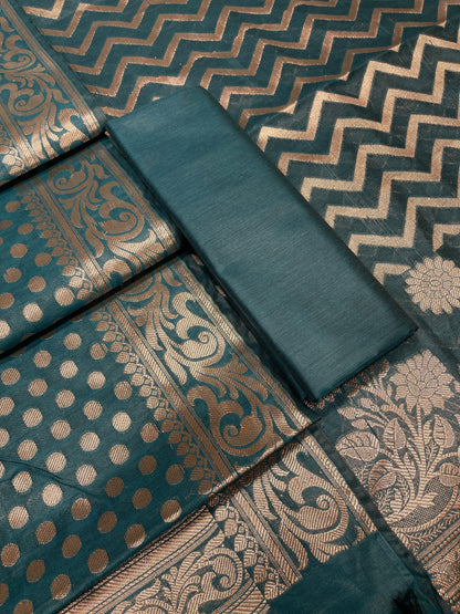 Seagreen Cotton Silk Zig-Zag Banarasi 3 pcs Suit Set 675JVC_123
