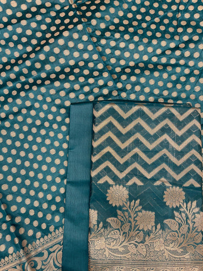 Seagreen Cotton Silk Zig-Zag Banarasi 3 pcs Suit Set 675JVC_123