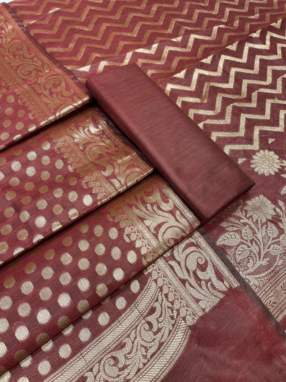 Maroon Cotton Silk Zig-Zag Banarasi 3 pcs Suit Set 675JVC_125