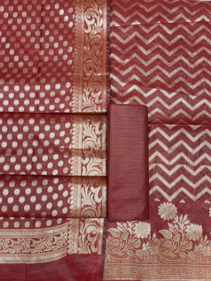 Maroon Cotton Silk Zig-Zag Banarasi 3 pcs Suit Set 675JVC_125
