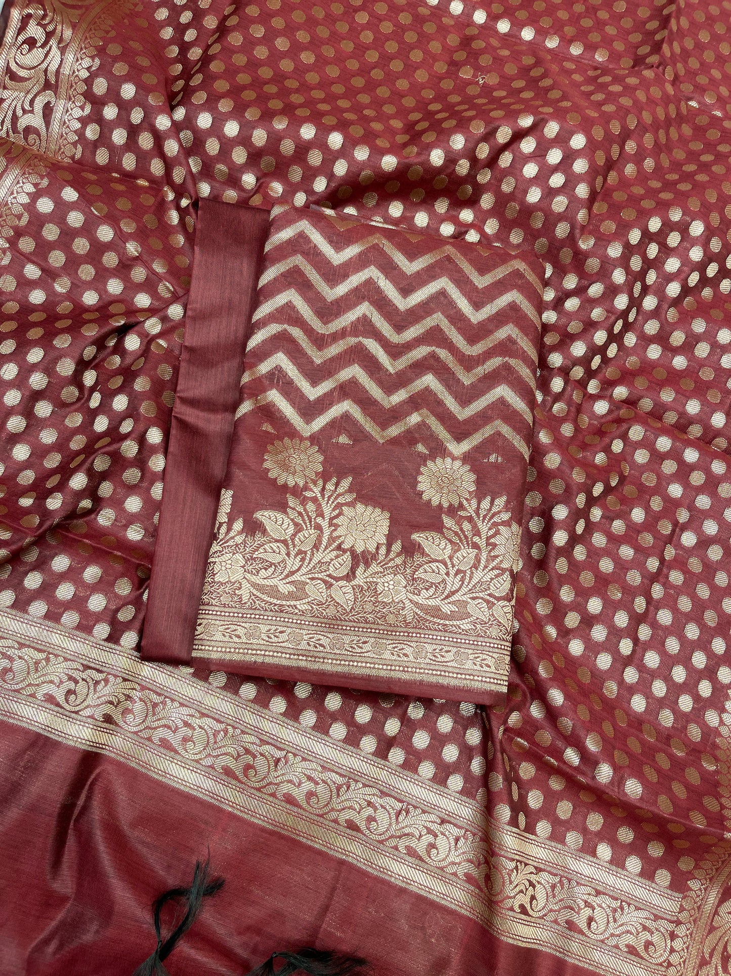 Maroon Cotton Silk Zig-Zag Banarasi 3 pcs Suit Set 675JVC_125