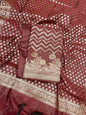 Maroon Cotton Silk Zig-Zag Banarasi 3 pcs Suit Set 675JVC_125