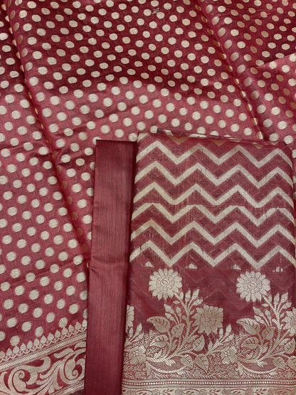Maroon Cotton Silk Zig-Zag Banarasi 3 pcs Suit Set 675JVC_125