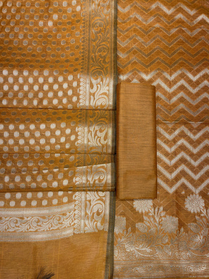 Mustard Gold Cotton Silk Zig-Zag Banarasi 3 pcs Suit Set 675JVC_126