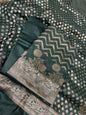 Dark Green Cotton Silk Zig-Zag Banarasi 3 pcs Suit Set 675JVC_128