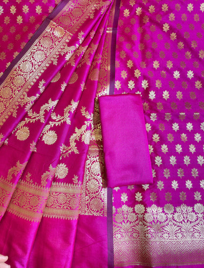 Magenta Semi Katan Silk Banarasi 3 pcs Suit Set 750SHL_SK12